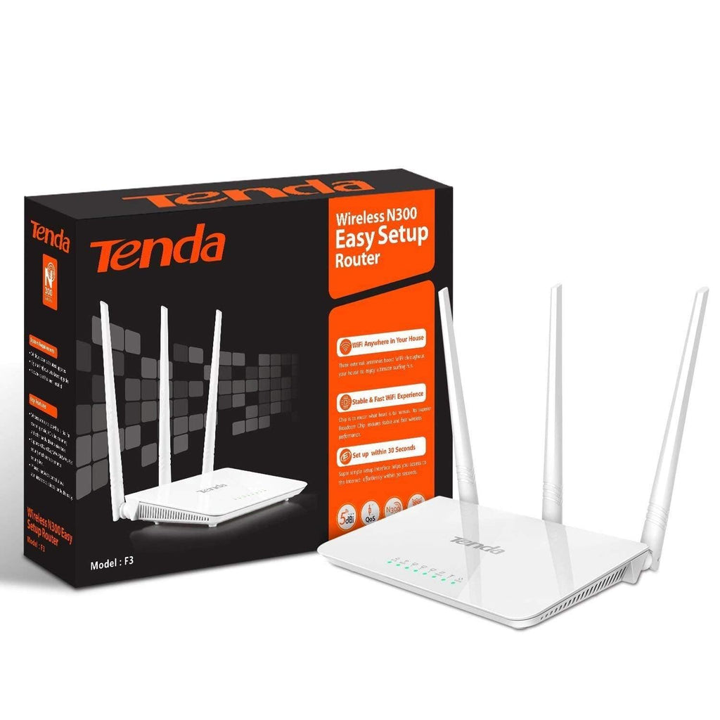 Tenda F3 300Mbps Wi-Fi Router, Easy Setup, WPS Button, Parental Control, Bandwidth Control, Wi-Fi Schedule, with 3 * 5dBi High Power External Antennas (White, N300 F3)