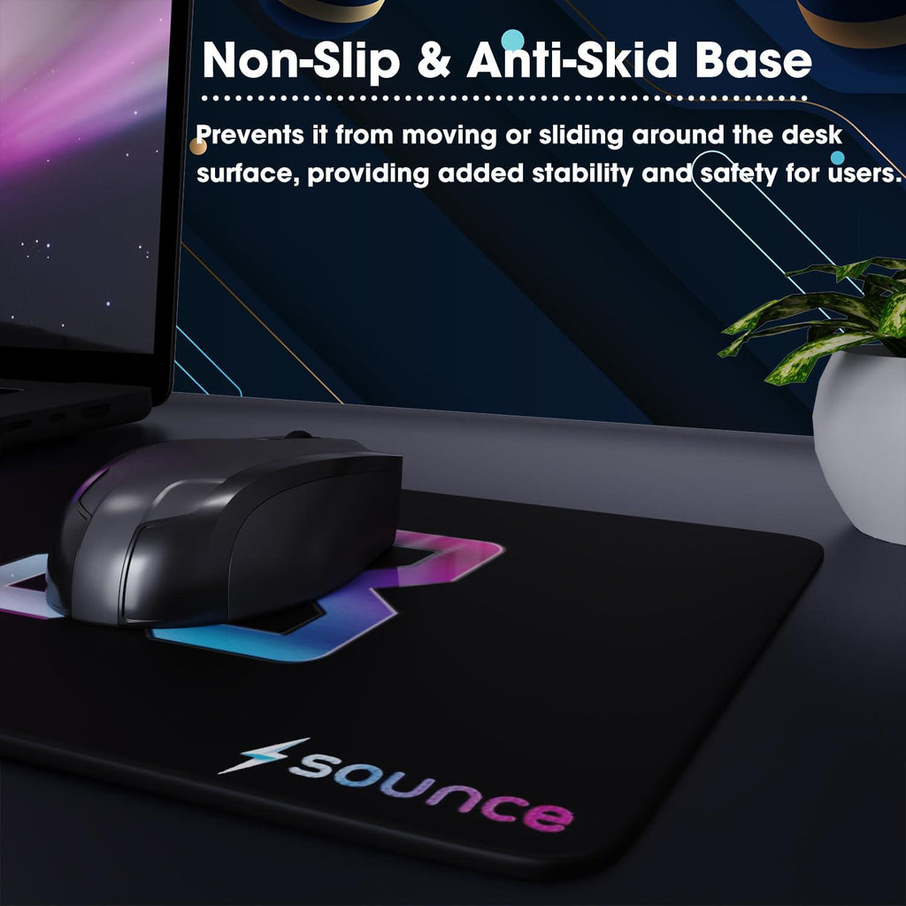 Sounce Ergonomic Mouse Pad, Non-Slip, Anti-Skid, Waterproof, Splash-Proof Precision Tracking, Durable, Suitable for Gaming, Computer, Laptop, Home & Office (9.8 X 8.2 Inch Black).