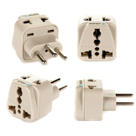 Orei India to Switzerland, Rwanda, Liechtenstein (Type J) Travel Adapter Plug - 2 in 1 - CE Certified - RoHS Compliant - 4 Pack - White Color (DB-11A-4PK)