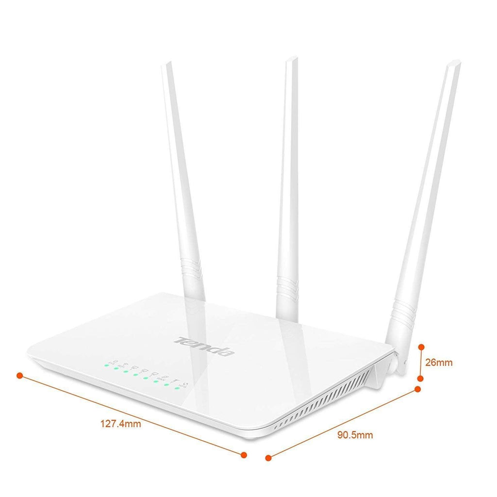 Tenda F3 300Mbps Wi-Fi Router, Easy Setup, WPS Button, Parental Control, Bandwidth Control, Wi-Fi Schedule, with 3 * 5dBi High Power External Antennas (White, N300 F3)