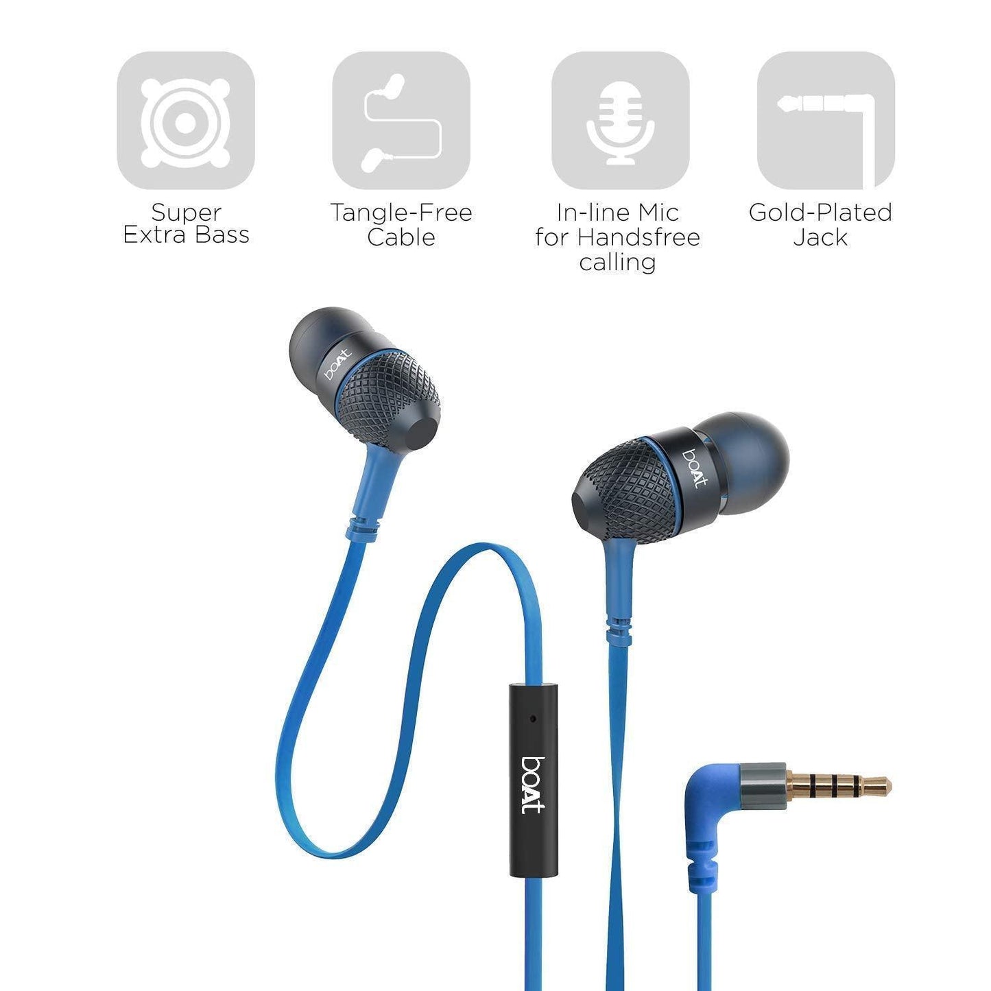 boAt Bassheads 225 Wired in Ear Earphone with Mic(Blue, Carry Case) - Triveni World