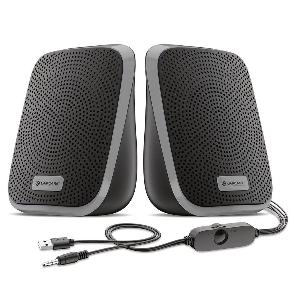 Lapcare Twiny 2.0 5W X 2 Computer Speaker| Stereo Sound| Compact & Portable|Distortion Free Sound| in-line Volume Control (Grey)