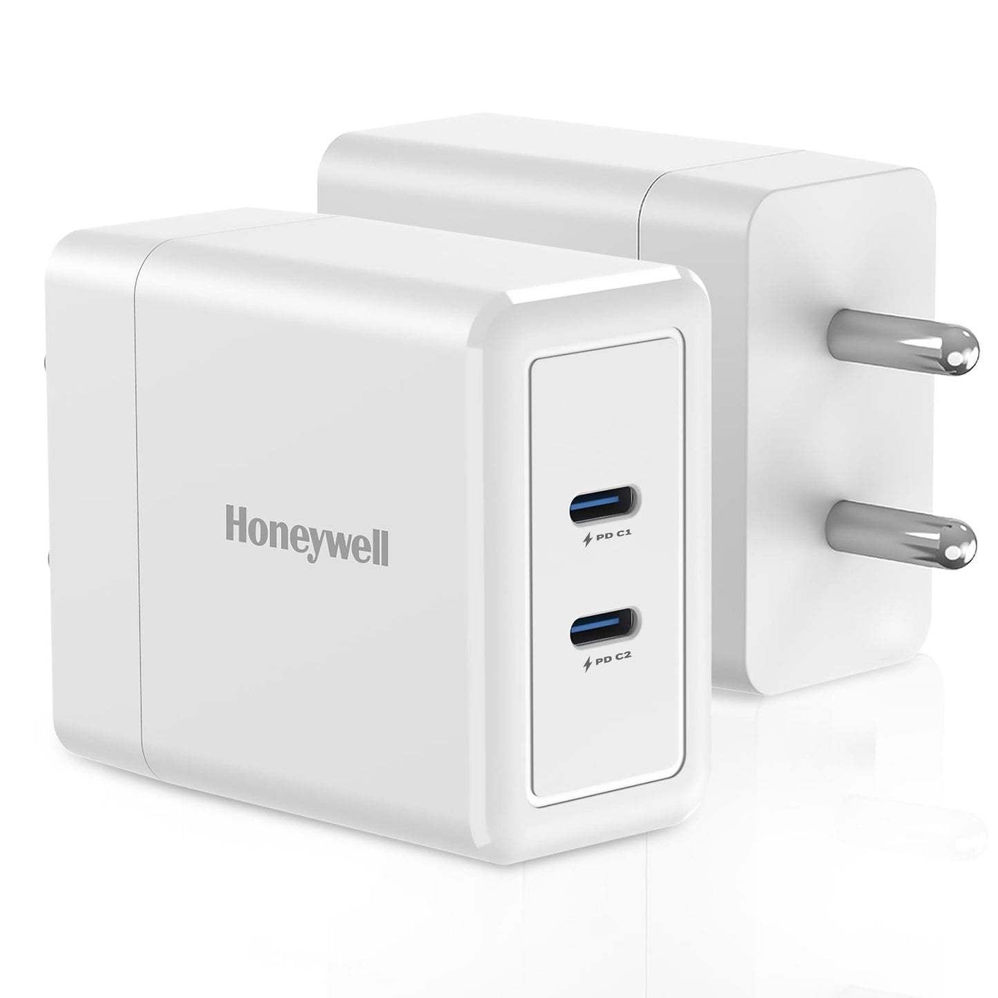 Honeywell Zest Charger GaN 45W, Ultra-Fast Wall Charger with PPS Support, 2xType C PD 3.0 Port, BIS Certified, Compatible with iPhone, iPad Pro, Pixel, Galaxy, Oneplus, Tablet, Smartwatches