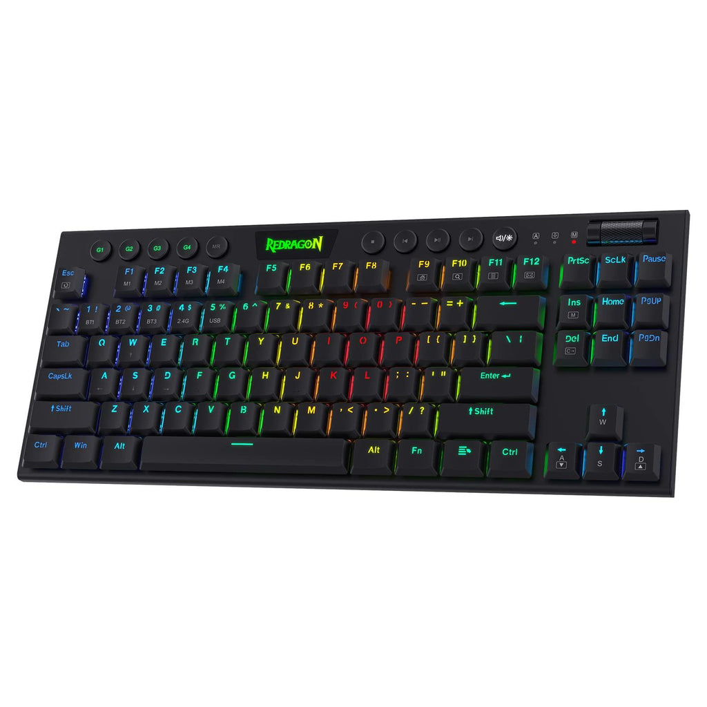 Redragon K621 Horus TKL RGB Mechanical Keyboard, 5.0 BT/2.4 Ghz/Wired Three Modes 80% Ultra-Thin Low Profile w/Dedicated Media Control & Linear Red Switches, Black