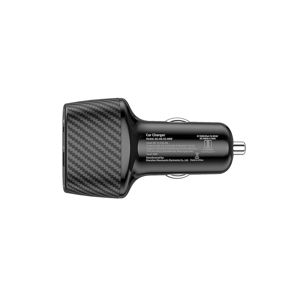 amazon basics - Car Charger with Dual Output | Charging | Compatible with All Smartphones, Ipad, Tablets, Macbooks | 69W | Black, USB, Black