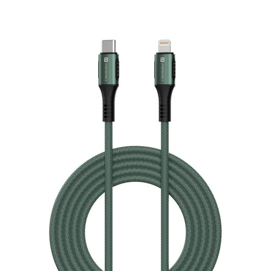 Portronics Konnect CL 20W POR-1067 Type-C to 8 Pin USB 1.2M Cable With Power Delivery & 3A Quick Charge Support, Nylon Braided For All Type-C and 8 Pin Devices, Green