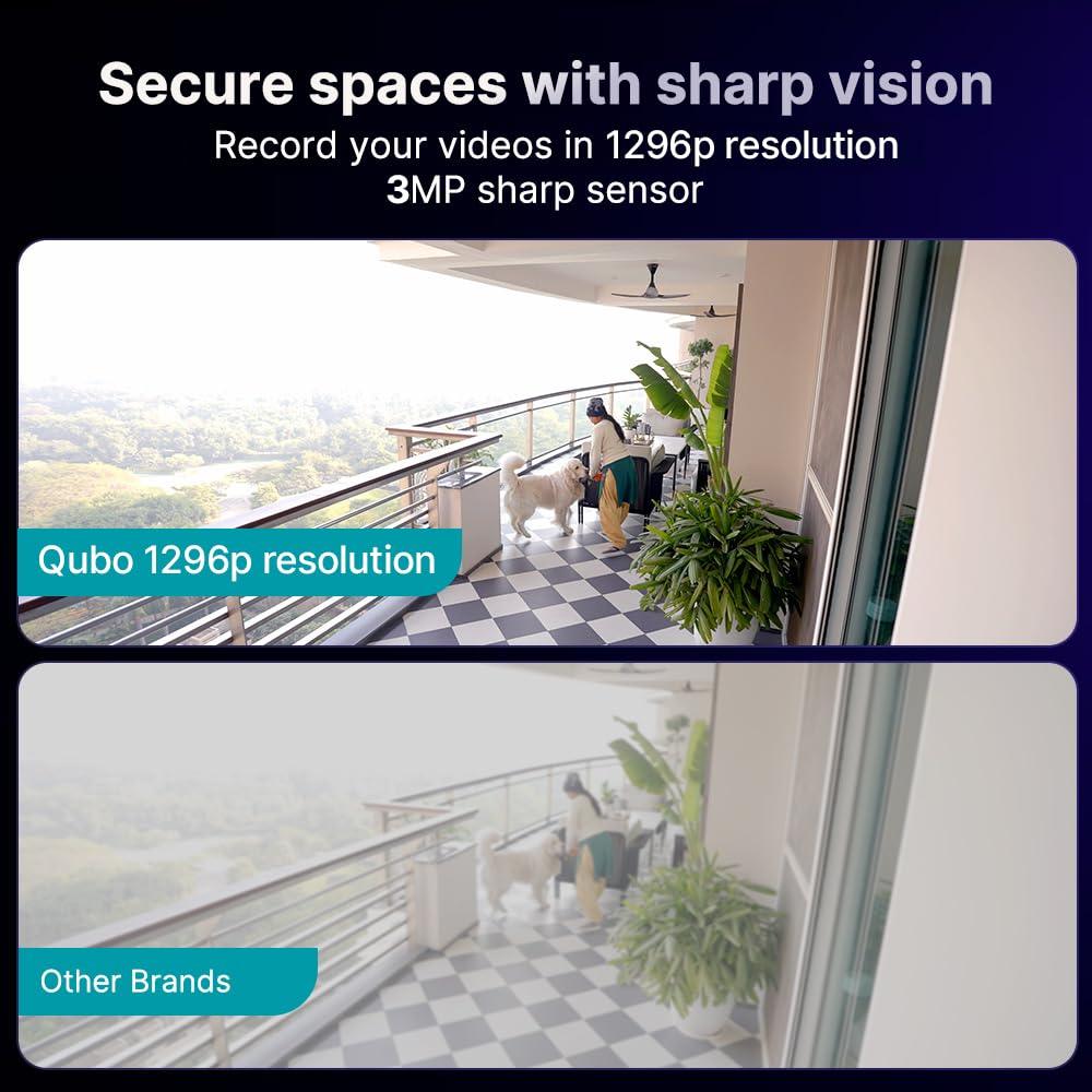 QUBO Smart Outdoor 3MP 1296p WiFi Bullet Camera from Hero Group | Color Night Vision | AI Person Detection | Smart Spotlight | IP66 Weather Resistant | Made in India | 2024 Launch |