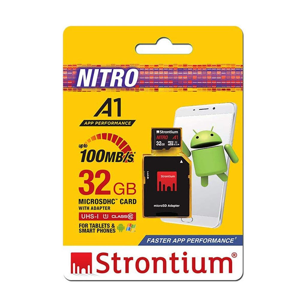 Strontium Nitro A1 32GB Micro SDHC Memory Card 100MB/s A1 UHS-I U1 Class 10 with High Speed Adapter for Smartphones Tablets Drones Action Cams