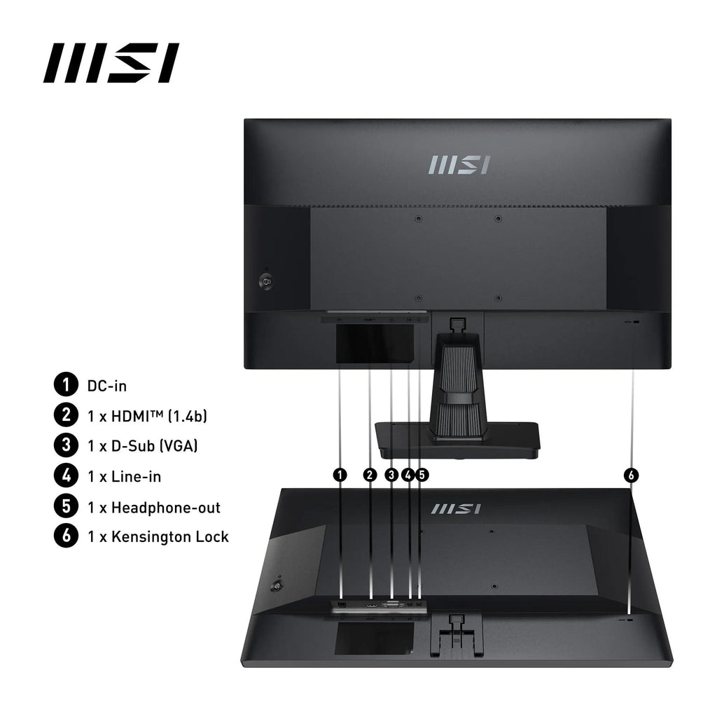 MSI PRO MP251 24.5 Inch Full HD Office Monitor - 1920 x 1080 IPS Panel, 100 Hz, Eye-Friendly Screen, Built-in Speakers, Tilt-Adjustable - HDMI 1.4b, D-Sub (VGA)