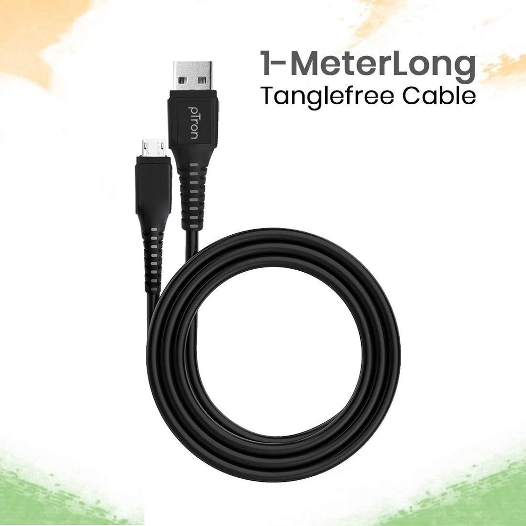 pTron USB-A to Micro USB 2.4A Fast Charging Cable compatible with Android Phones/Tablets, 480mbps Data Transfer Speed, Made in India, Solero M241 Tangle-free USB Cable (Round, 1M, Black)