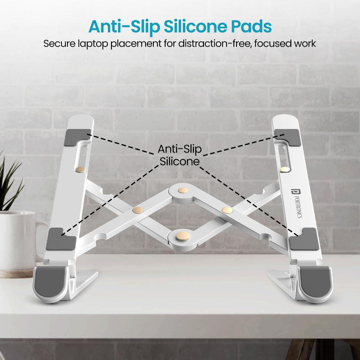 Portronics My Buddy K Lite Foldable Laptop Stand with Adjustable Heights, Anti-Slip Silicone Pads, Collapsible Design, 5 kg Max Weight, ABS Build, Portable & Lightweight Holder Riser (White)