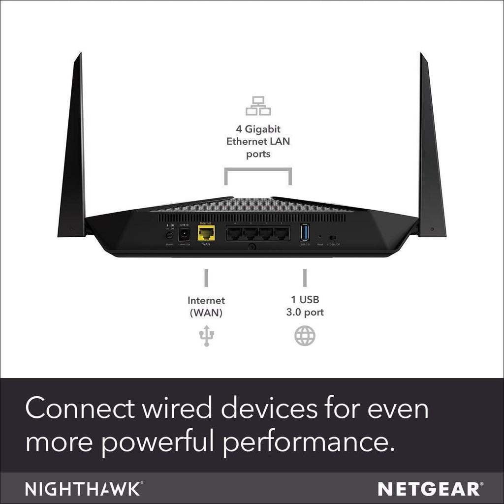 Netgear Nighthawk AX4 4-Stream WiFi 6 Router (RAX40) - AX3000 Wireless Speed (up to 3Gbps) | Coverage for Small-to-Medium Homes | 4 x 1G Ethernet and 1 x 3.0 USB Ports, dual_band, Black