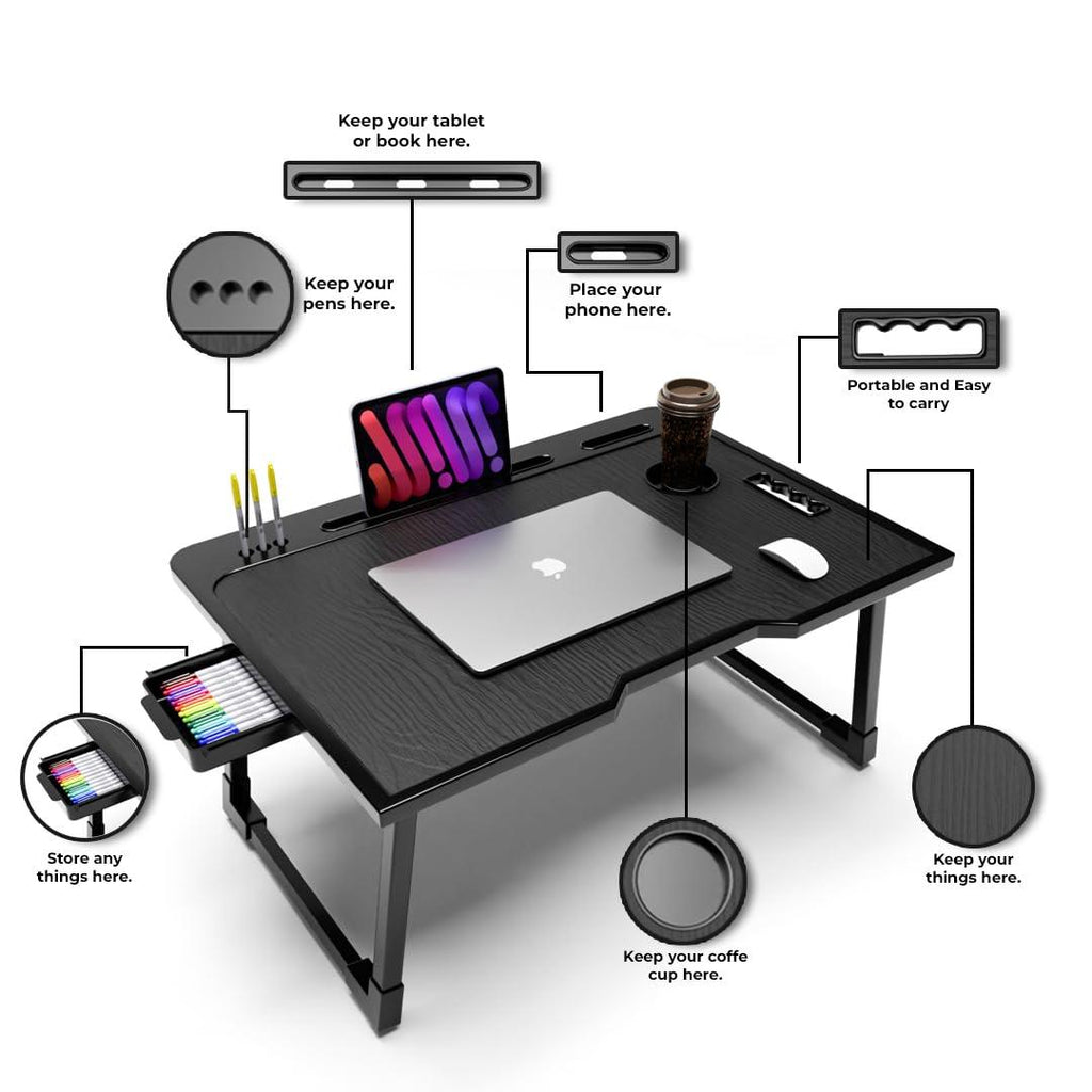 Rellon Industries Study Table for Students Bed Table for Study Foldable Laptop Table Portable & Lightweight Mini Table Bed Reading Table,Laptop Stands, Laptop Desk (A1)