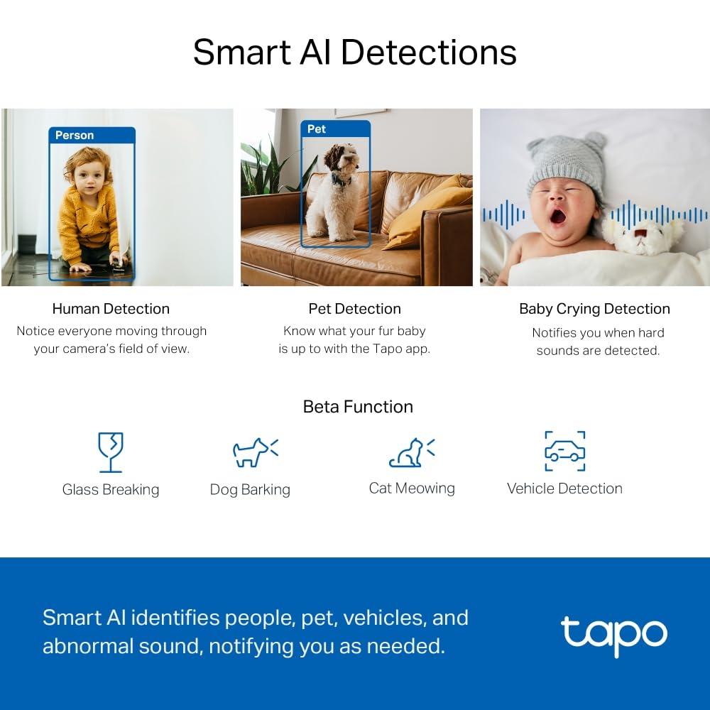 TP-Link Tapo C220 Pan/Tilt Smart AI 2K 4MP QHD 1440p Home Security Wi-Fi Camera| Alexa & Google Assistant Enabled |Night Vision|Two-Way Audio| Motion Detection