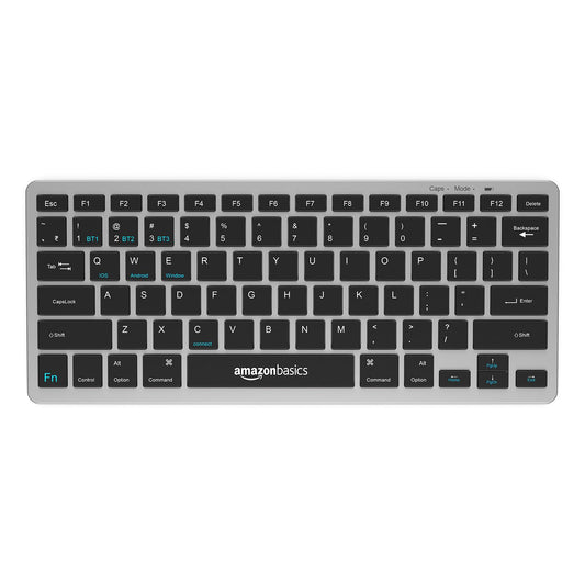 amazon basics Wireless Bluetooth Keyboard | Easy Switch for Up to 3 Devices | Ideal for Tablets & Mobiles | iOS, Windows, Android Compatible | Type C Port | Noiseless Keys | 78 Keys (Black and Grey)