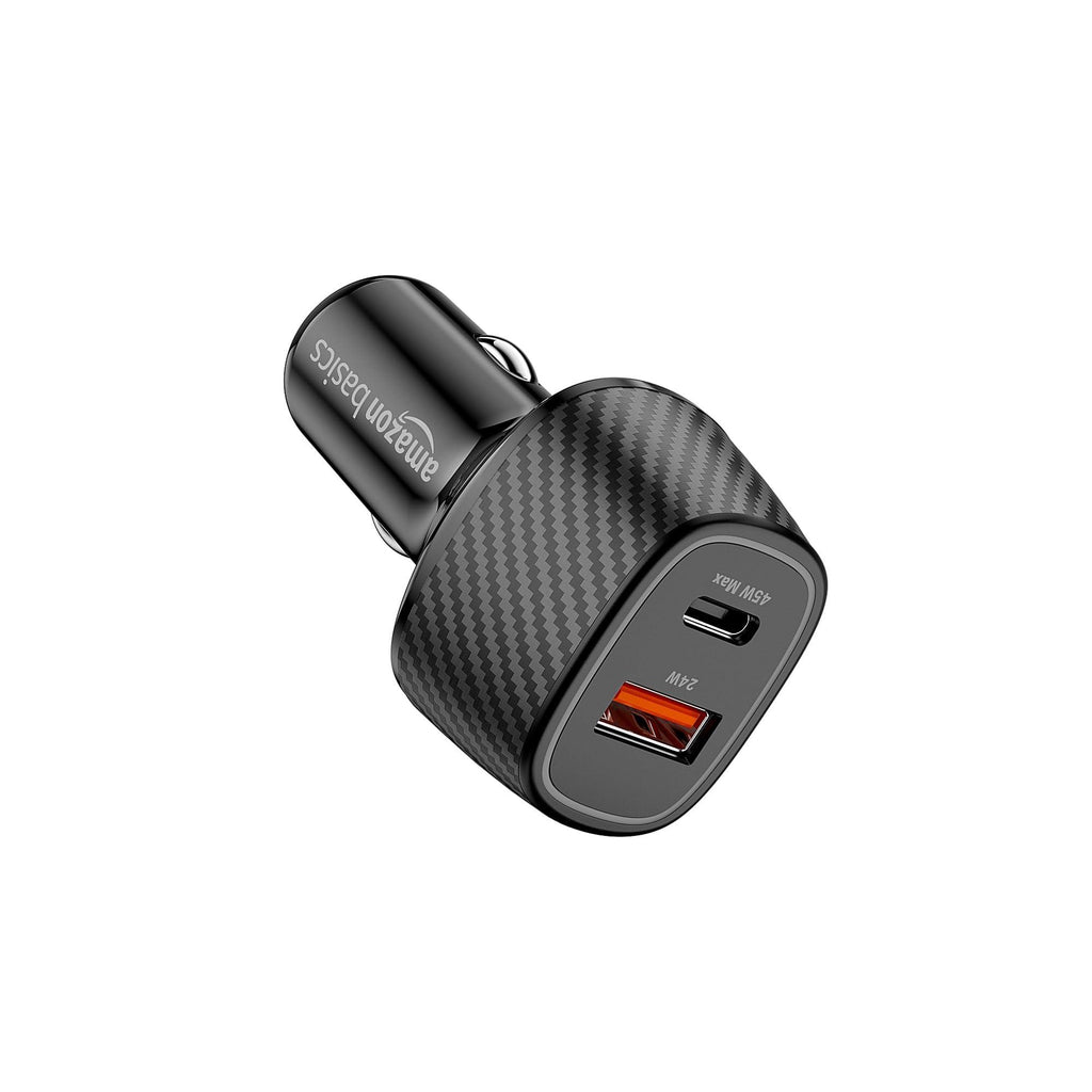 amazon basics - Car Charger with Dual Output | Charging | Compatible with All Smartphones, Ipad, Tablets, Macbooks | 69W | Black, USB, Black