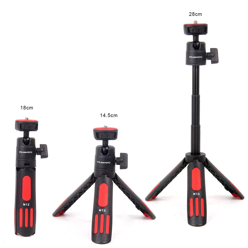 POLAM-FOTO Lightweight Desktop Mini Tripod 3 Levels Adjustment 360° Ball Head Cold Shoe for Camera/Phone/Webcam/DSLR/Sony/Gopro，Extendable Selfie Stick, for Vlogging, Live Streaming…