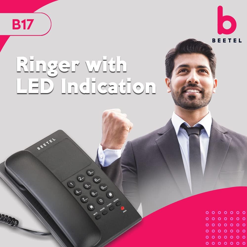 Beetel B17 Corded Landline Phone, Ringer Volume Control, LED for Ring Indication, Wall/Desk Mountable, Elegant Design,Clear Call Quality,Mute/Pause/Flash/Redial Function (Made in India) (Black)(B17)