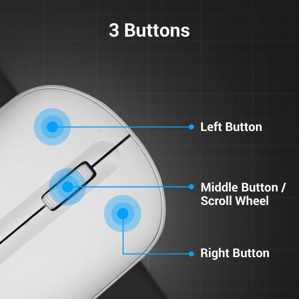 ZEBRONICS PULSE Wireless Mouse, Multi Connectivity, Dual Bluetooth, for Mac, Laptop, Computer, Tablet, 2.4GHz, 1200 DPI, Comfortable & Lightweight (White)