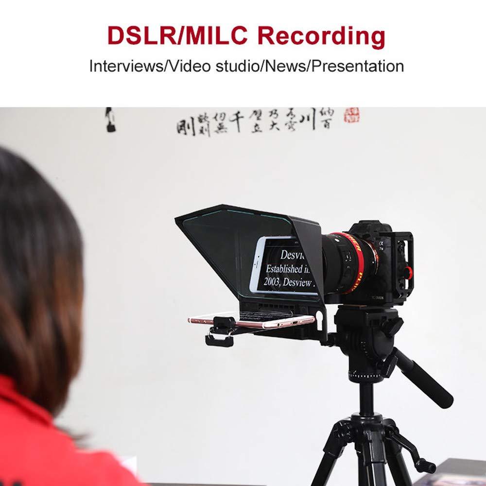 Desview T2 Portable Teleprompter Kit With Lens Adapter Ring, Remote Controller, For Smartphone/Tablet/Dslr Camera Video Recording Interview Presentation - Black