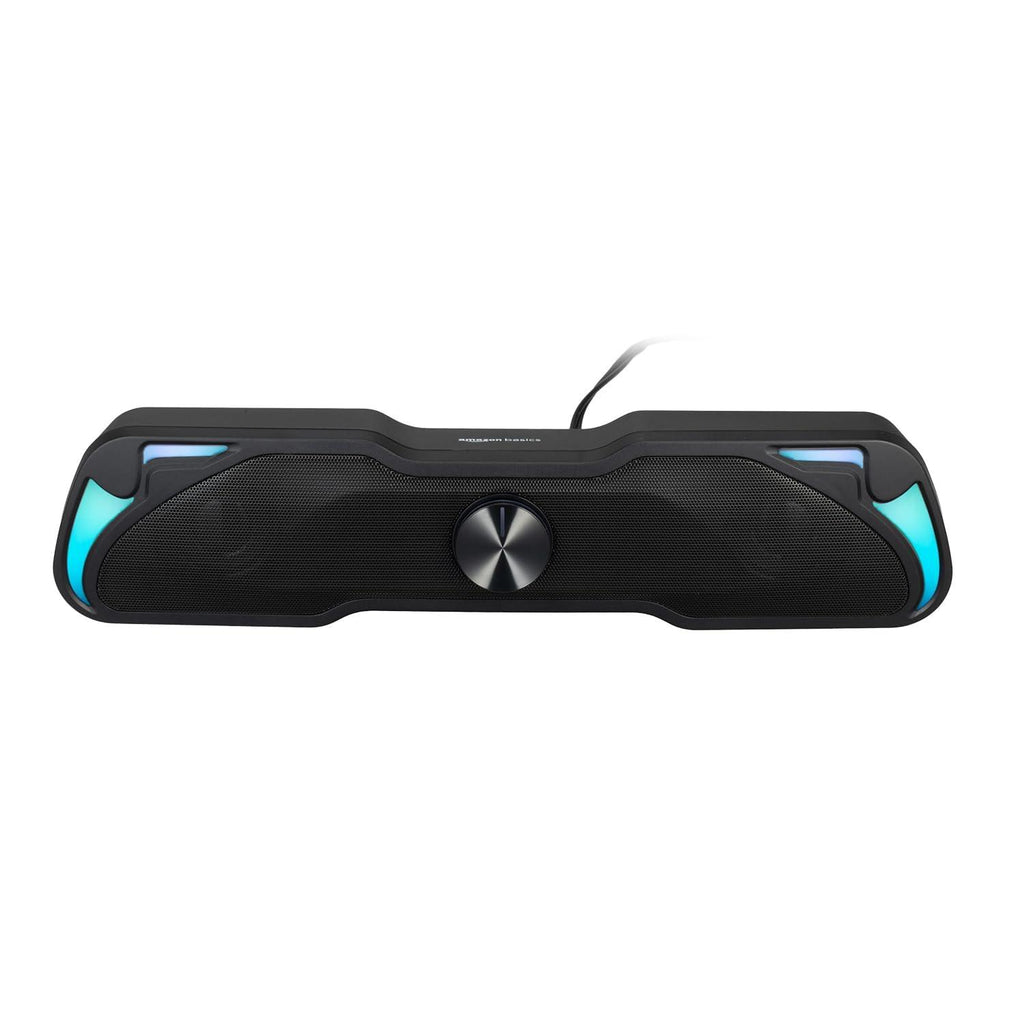 amazon basics 6W Multimedia PC Gaming Soundbar Speaker with Aux Connectivity, USB Support, Volume Control, and RGB Lights