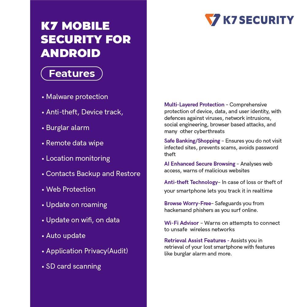 K7 Security Mobile - Android 1 User 1 Year (Email Delivery - No CD)