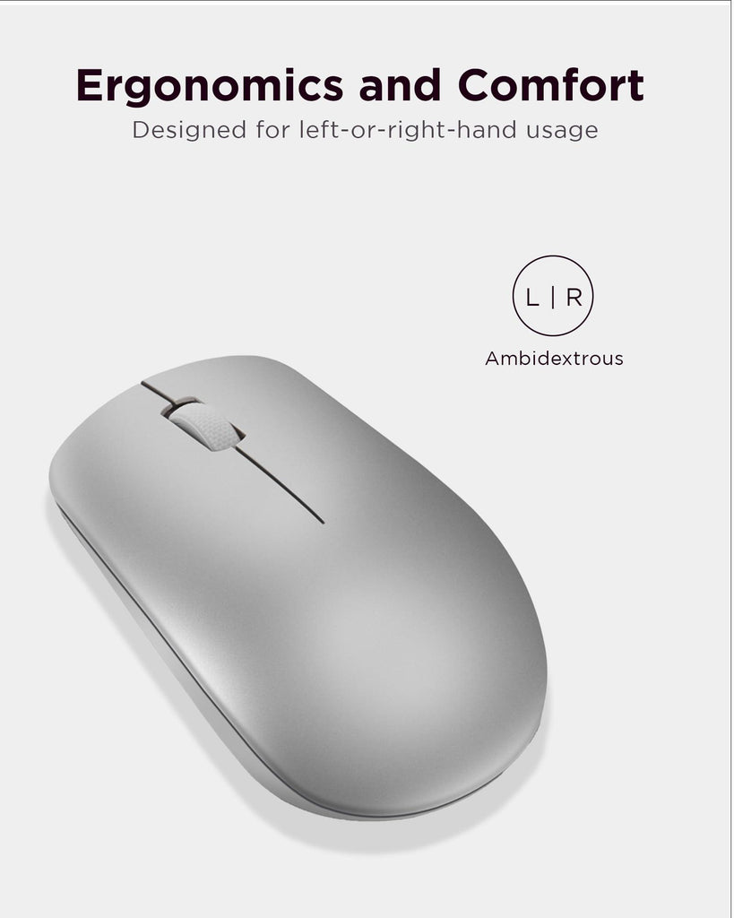 Lenovo 530 Wireless Mouse (Platinum Grey): Ambidextrous, Ergonomic Mouse, Up to 8 Million clicks for Left and Right Buttons, Optical Sensor 1200 DPI, 2.4 GHz Wireless Technology via Nano USB Receiver