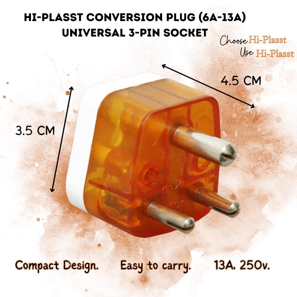 Hi-PLASST 3pin Plug Type D Adapter (Pack of 3) // World (USA, UK, Canada, Europe) to India Travel Adapter with Universal Socket Three Pin Converter // Perfect for Laptop, Camera, Charger