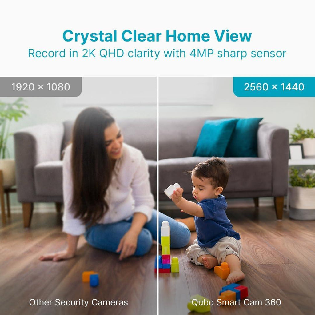 Qubo Smart 360 Ultra 2K 4MP 1440p WiFi CCTV Security Camera for Home from Hero Group | Mobile App | Two Way Talk | Night Vision | Cloud & SD Card Recording | Made in India | (Pack of 2)