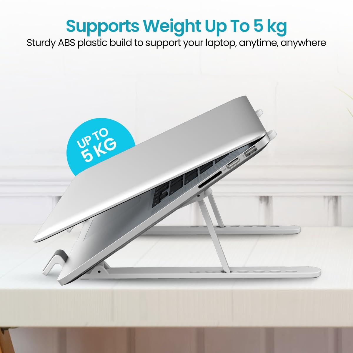 Portronics My Buddy K Lite Foldable Laptop Stand with Adjustable Heights, Anti-Slip Silicone Pads, Collapsible Design, 5 kg Max Weight, ABS Build, Portable & Lightweight Holder Riser (White)