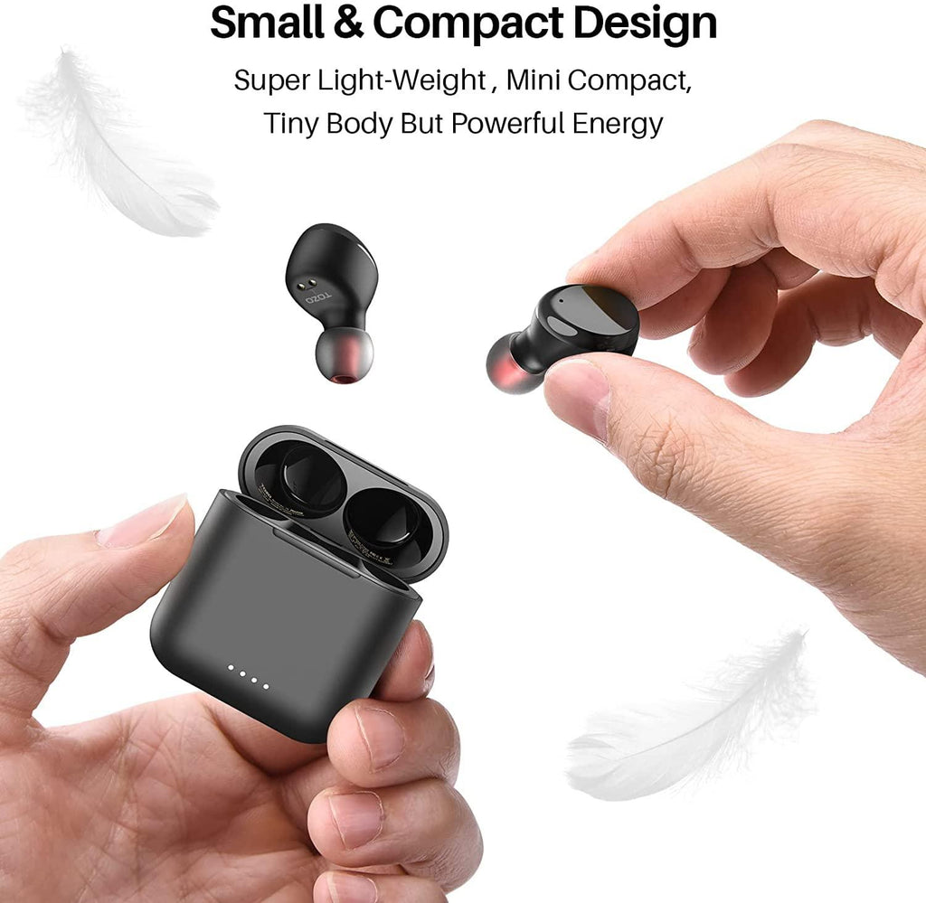 TOZO T6 True Wireless Earbuds Bluetooth 5.3 Headphones 45H Playtime with Wireless Charging Case, IPX8 Waterproof, OrigX Premium Sound Tech, Touch Control in-Ear Earphones Deep Bass with Mic Black