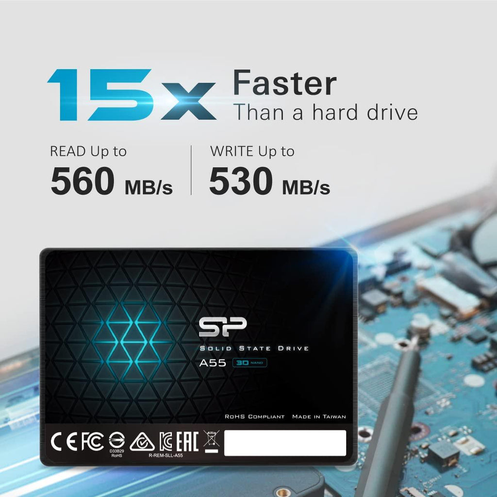 Silicon Power Ace A55 256GB SATA SSD, Up to 500MB/s, 3D NAND with SLC Cache, 2.5 Inch SATA III 6Gb/s Internal Solid State Drive for Desktop Laptop PC Computer