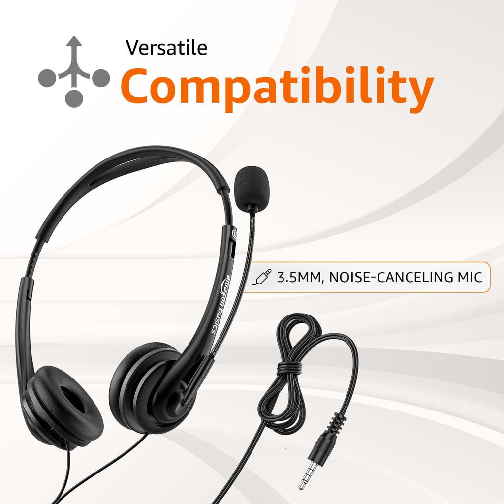 Amazon Basics On Ear Wired Headphones with Boom Mic | Supreme Sound | Lightweight | Cushioned Ear Cups | Built-in Mic | Perfect for Computers, Smartphones, Tablets & Daily Use (Black)