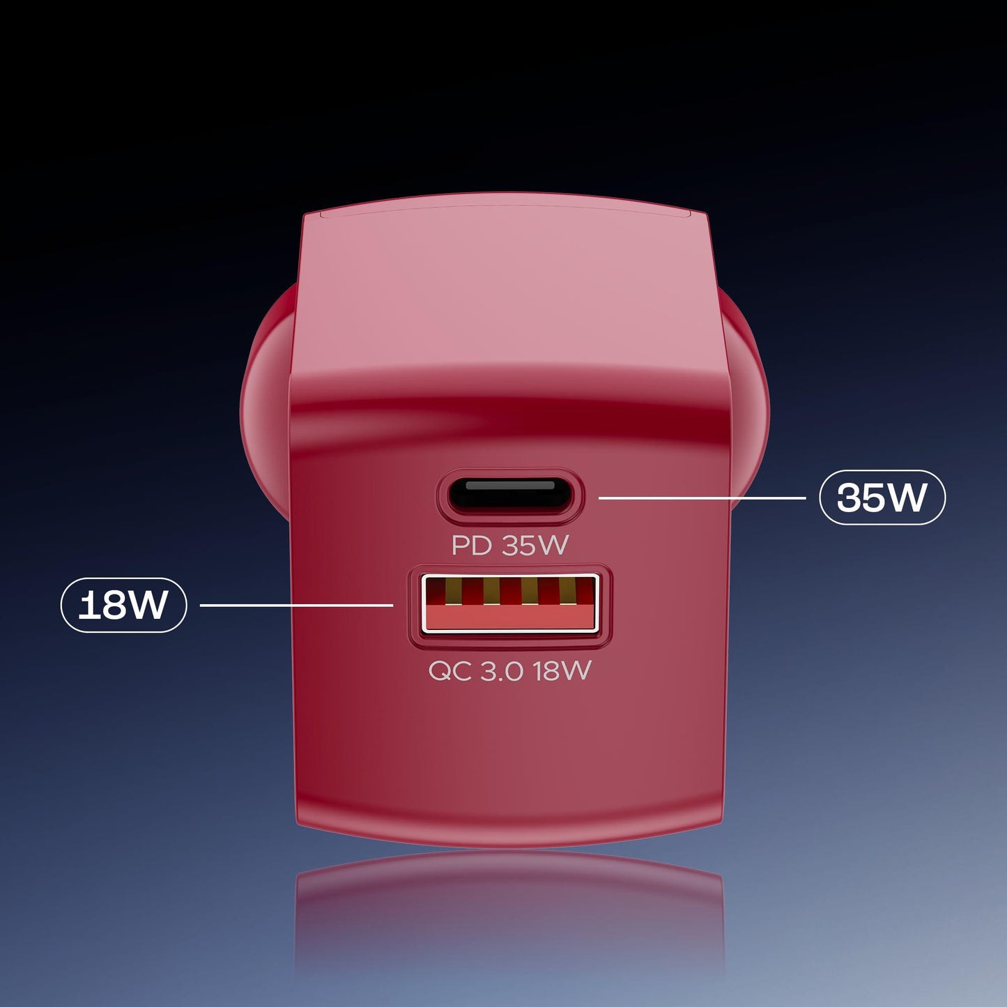 boAt 35W GaN Wall Charger w/GaN Chip Tech, Fast Charging w/PD,PPS & QC 3.0, Compatible w/iPhone 16/15/14/13, Samsung S23/S24, Vivo, Oppo, Oneplus & Smart IC Protection(Monarch Red)