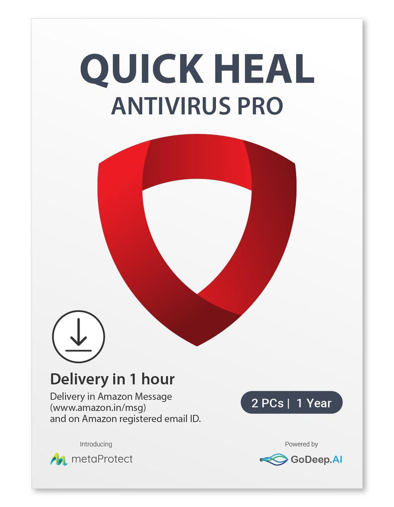 Quick Heal Antivirus Pro Latest Version - 2 PCs, 1 Year | AI Based Device Security for Laptop | Email and Browsing Protection (Email Delivery in 1 Hour- No CD)