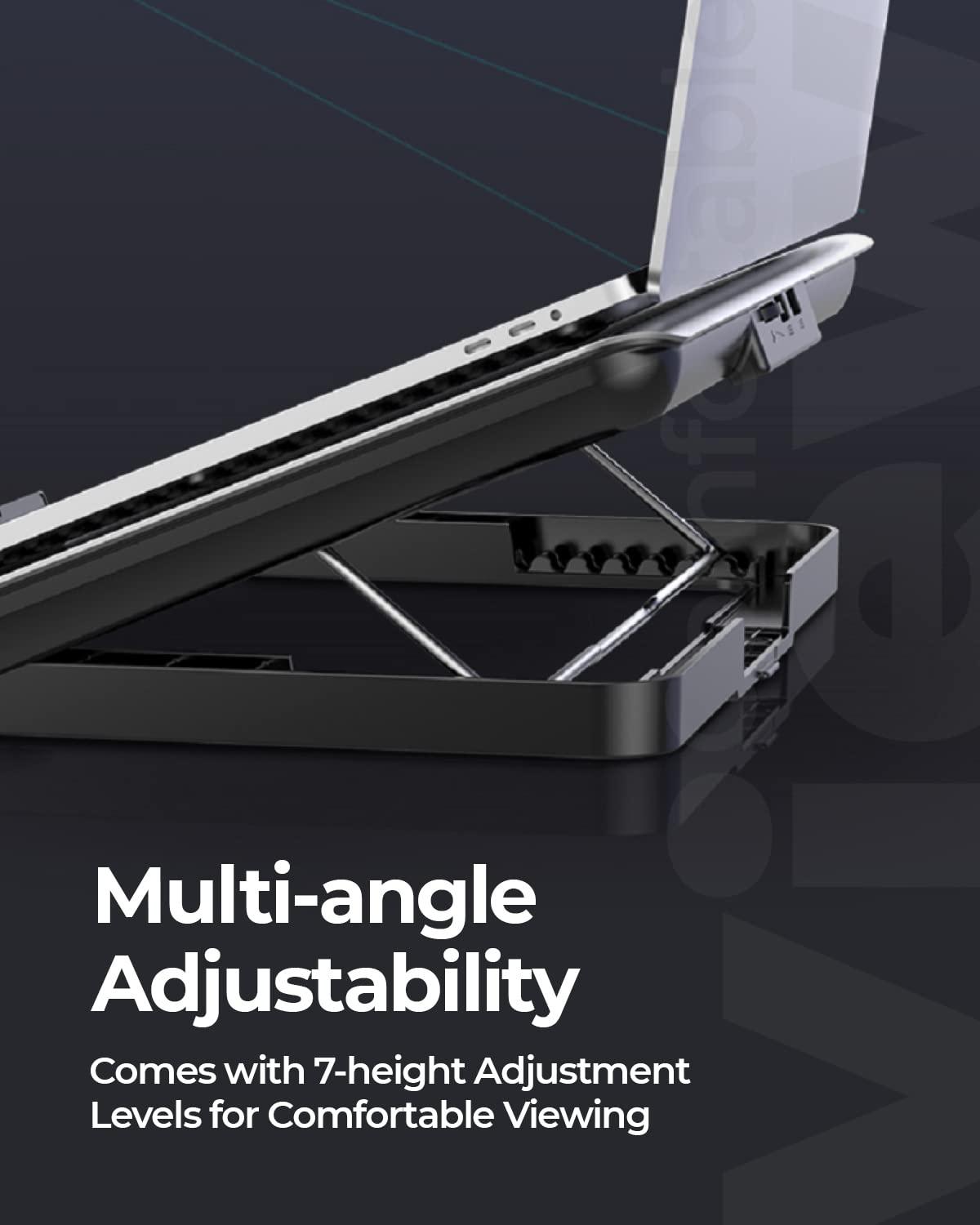 RAEGR RapidCool 900 Aluminium Laptop Cooling Pad | Two USB Port| with Multi-Angle Adjustment & Adjustable wind speed, Metal Support | Foldable Anti-Skid Baffle | Compatible with Laptops Upto 17-inches