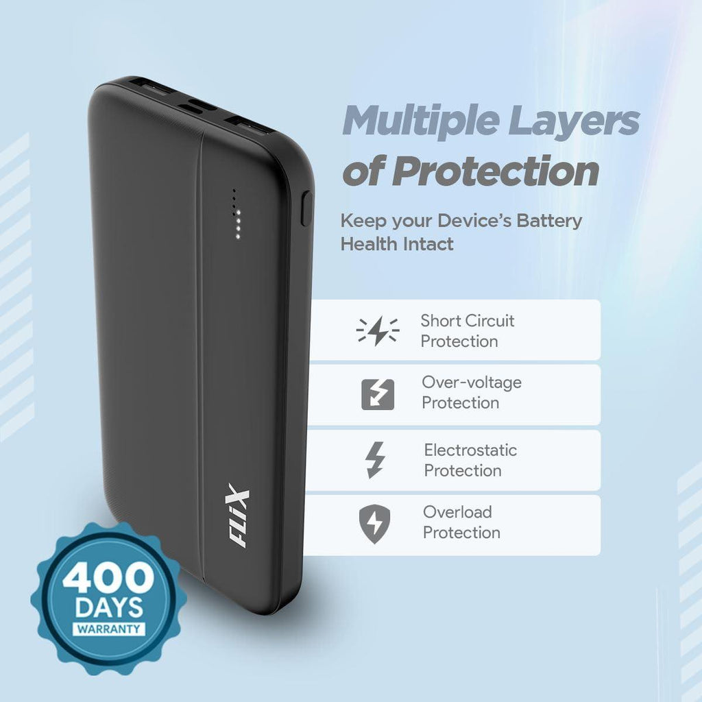 FLiX(Beetel) UltraCharge 10000mAh QCPD Power Bank,USB C/B Input,Tripple Output 22.5W High-Capacity Power Delivery,Compatible to iPhone 14 13 12 11 Samsung S22 23 21 GooglePixel7 Oneplus