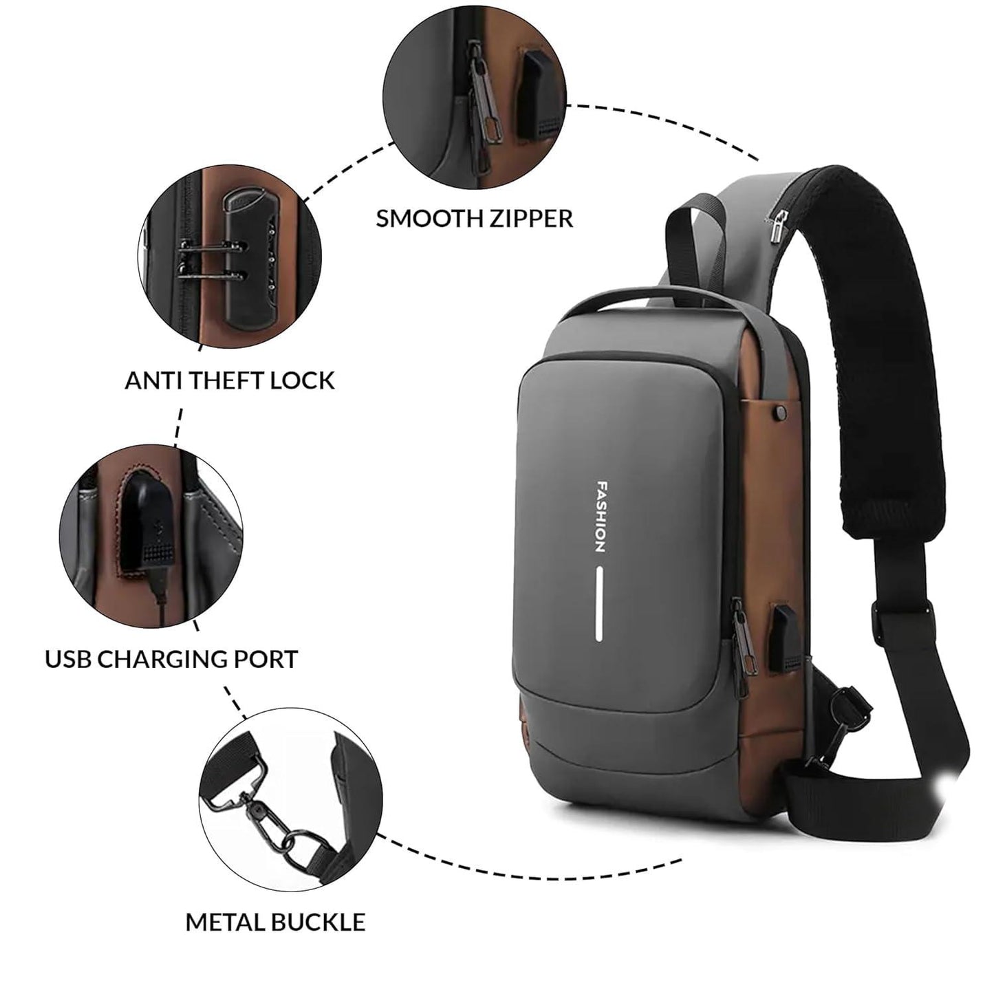 TS WITH TECHSUN Waterproof Polyester Slim Unisex Crossbody Sling Bag Chest Backpack Men's Shoulder Bag, Leisure Travel Handbag, Hard Shell Anti-Theft Chest Bag