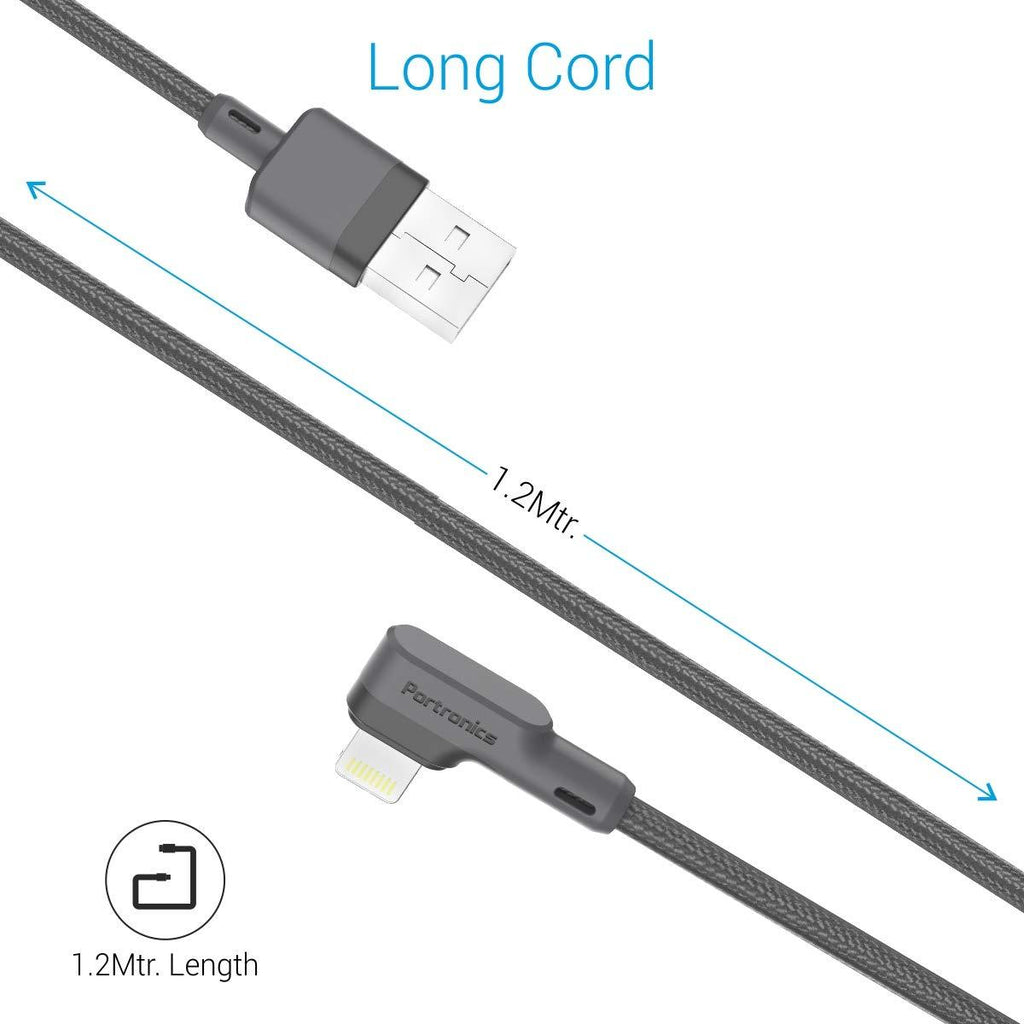 Portronics Konnect L 1.2M Fast Charging 3A 8 Pin USB Cable with Charge & Sync Function for iPhone, iPad (Grey)