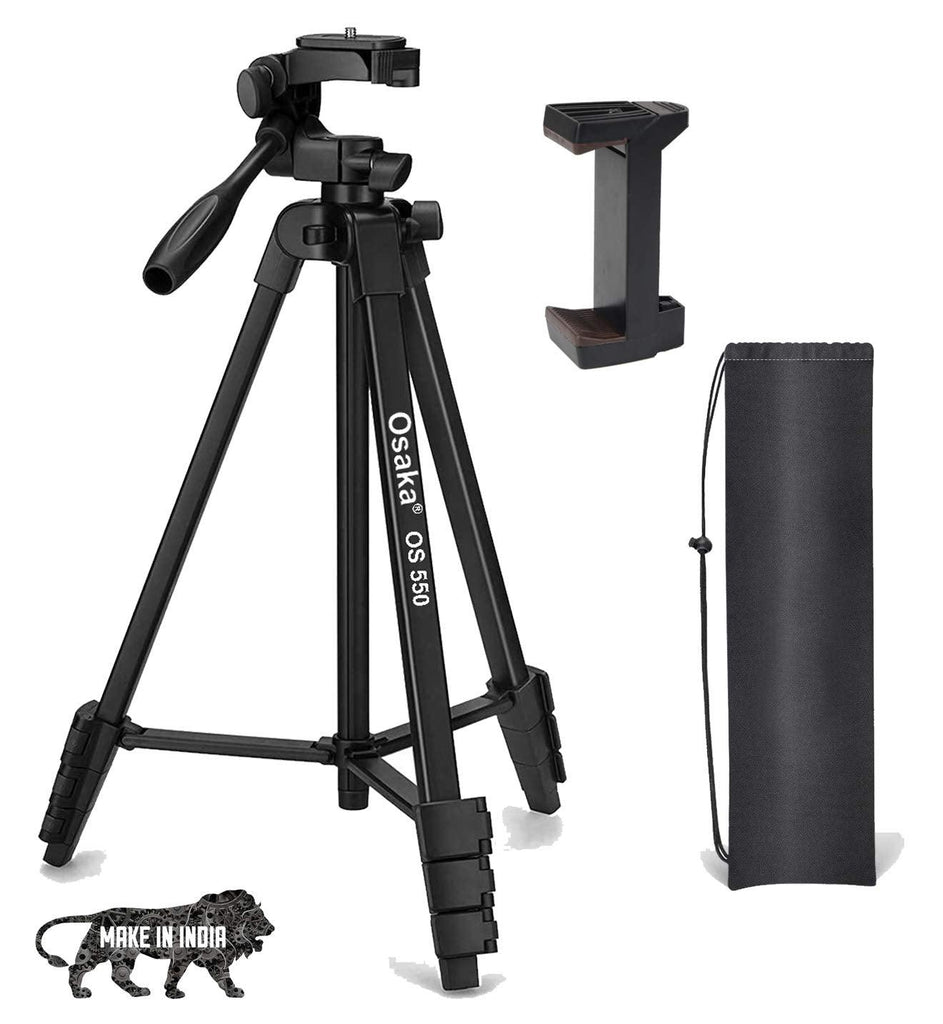 Osaka OS 550 Tripod 55 Inches (140 cm) with Mobile Holder and Carry Case for Smartphone & DSLR Camera Portable Lightweight Aluminium Tripod