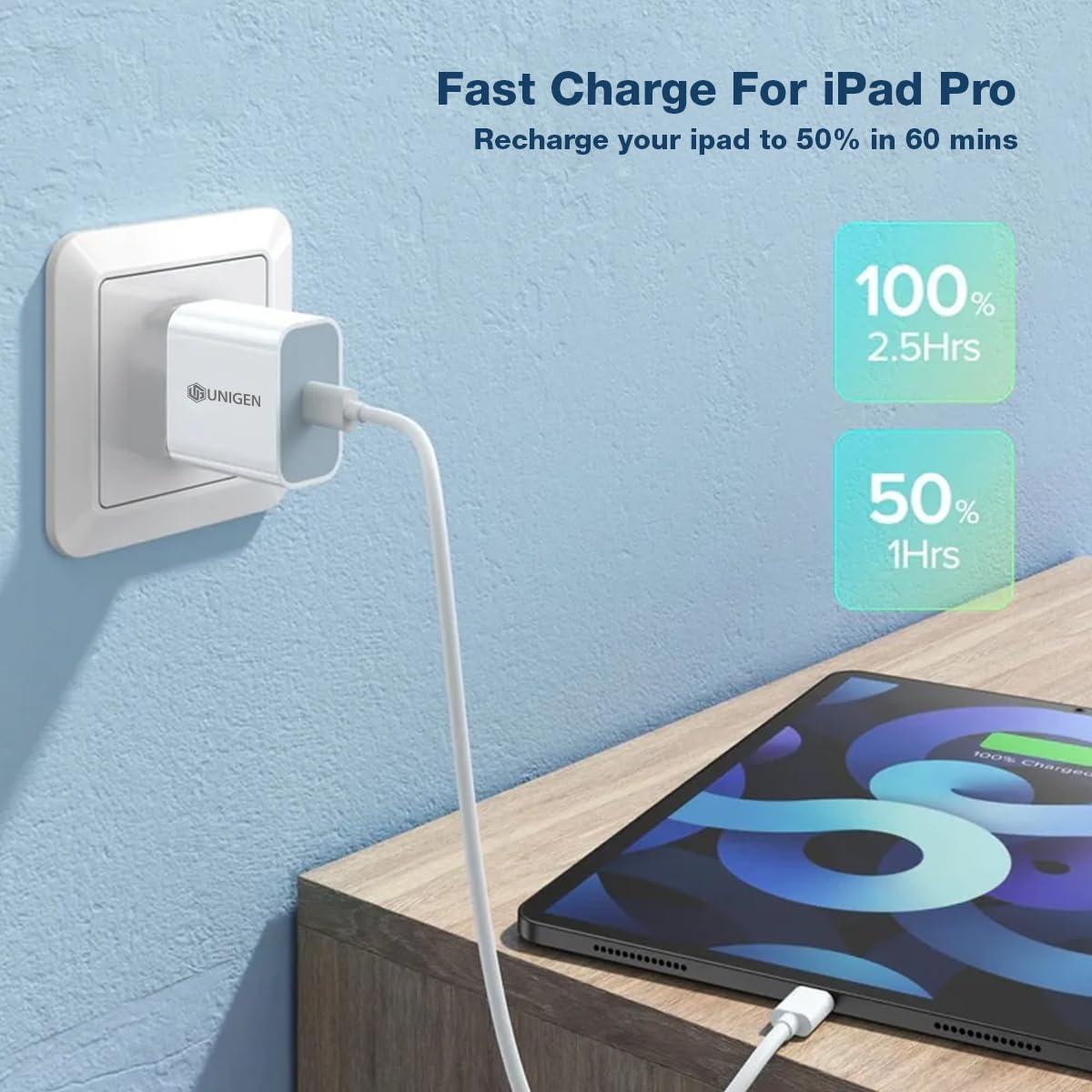 UNIGEN® 20W PD Type-C Adapter Fast Wall Charger Compatible with Android, iPhone 16/15/14/14 Plus/14 Pro/14 Pro Max, iPhone 13/13 Pro/13 Pro Max/13 Mini, 12/12 Mini/12 Pro Max, iPhone 11 BIS Certified