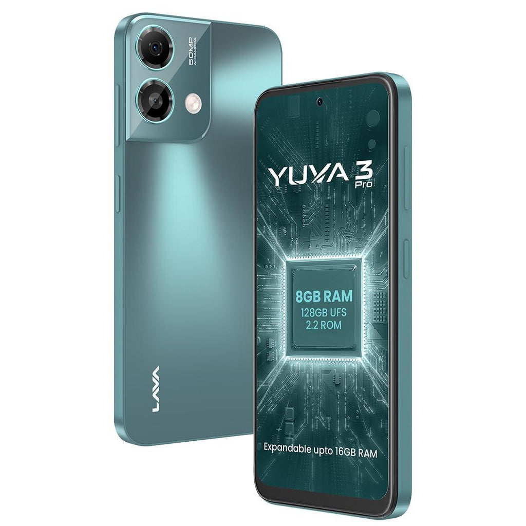 Lava Yuva3 Pro (Forest Viridian, 8GB RAM, UFS 2.2 128GB Storage) |AG Glass Back|T616 Octacore Processor|18W Fast Charging|6.5 inch 90Hz Punch Hole Display|50MP AI Dual Camera|Upto 16GB Expandable RAM - Triveni World