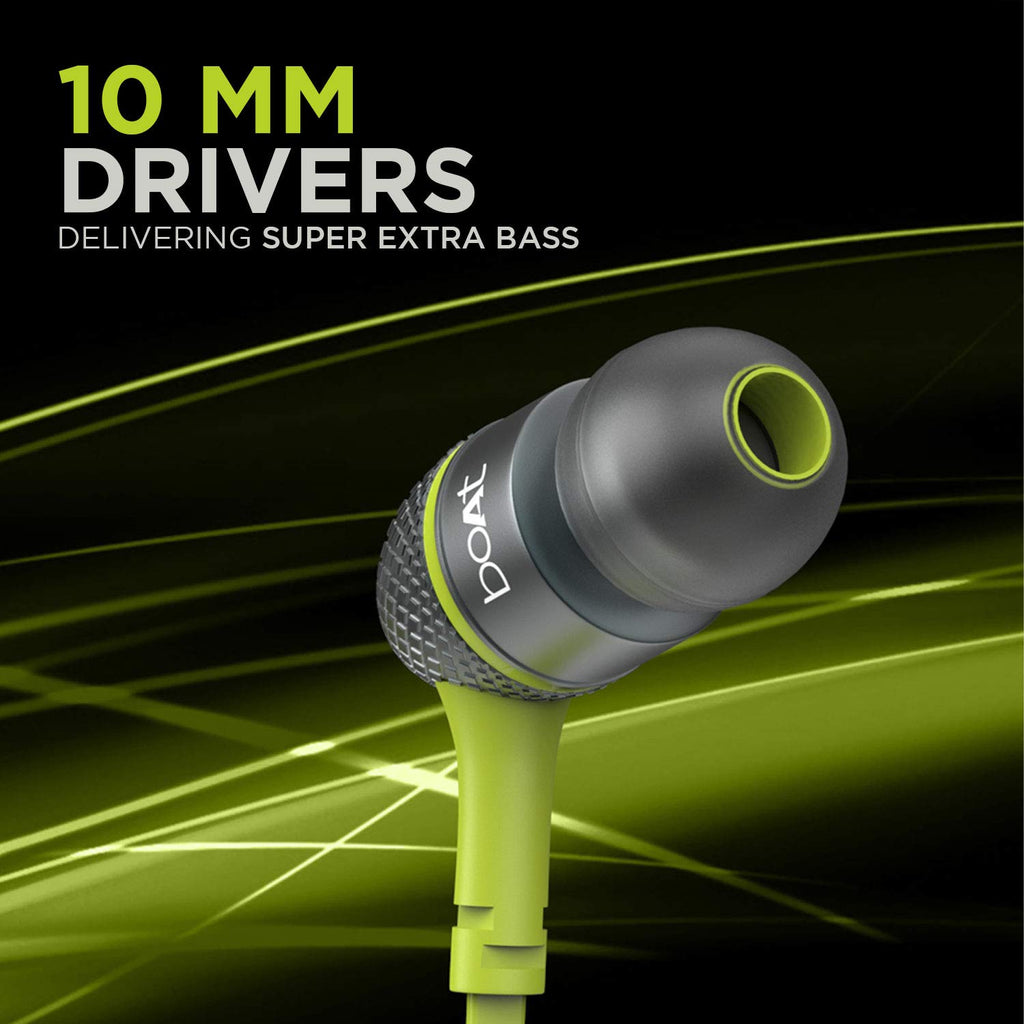 boAt Bass Heads 225 in-Ear Wired Headphones with Mic (Neon Lime)