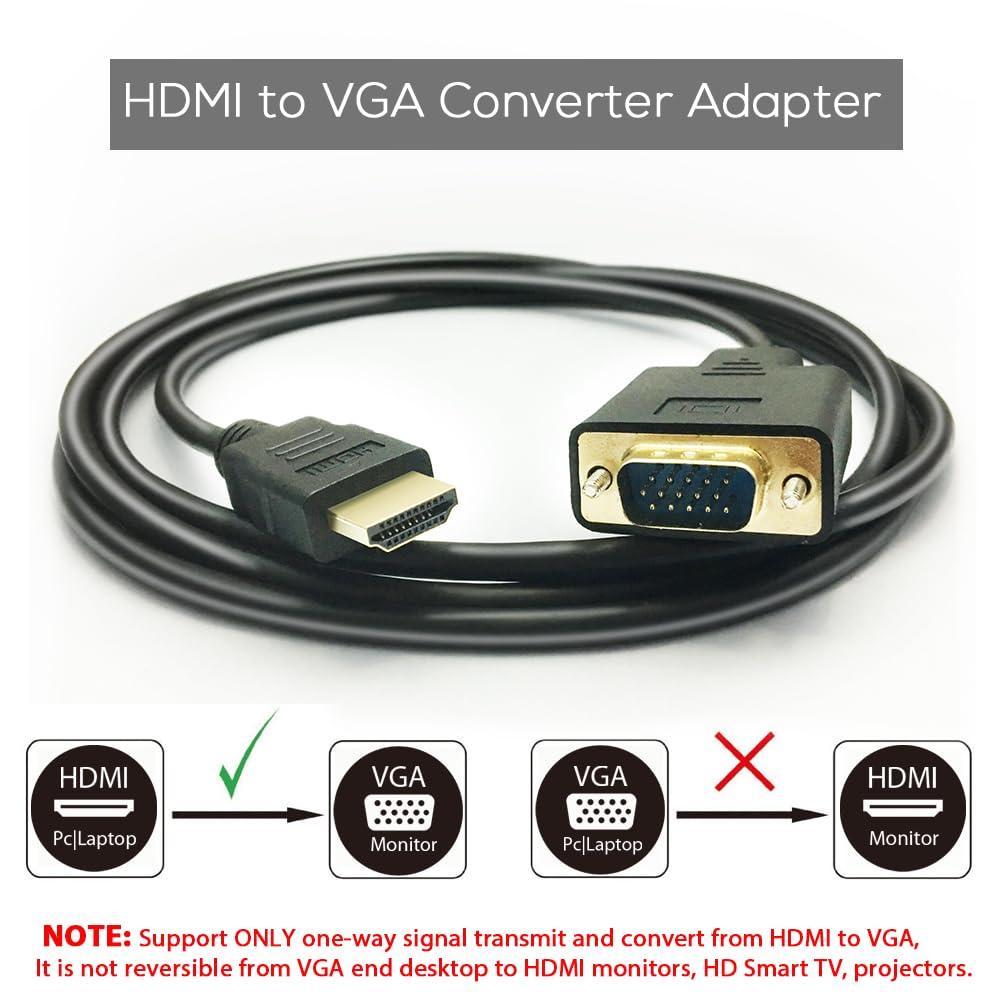 HDMI to VGA, PeoTRIOL Active HDMI Male to VGA Male M/M Video Converter Adapter Cable Cord Support Full 1080P from HDMI Port PC Laptop HDTV to D-SUB HD 15 Pin VGA Monitors Projector-6ft/1.8M