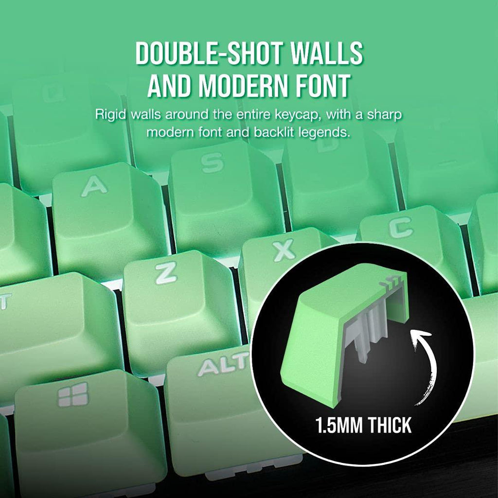 Corsair PBT Double-Shot PRO Keycap Mod Kit – Double-Shot PBT Keycaps – Mint Green – Standard Bottom Row – Textured Surface – 1.5mm-Thick Walls – O-Ring Dampeners (CH-9911080-NA)