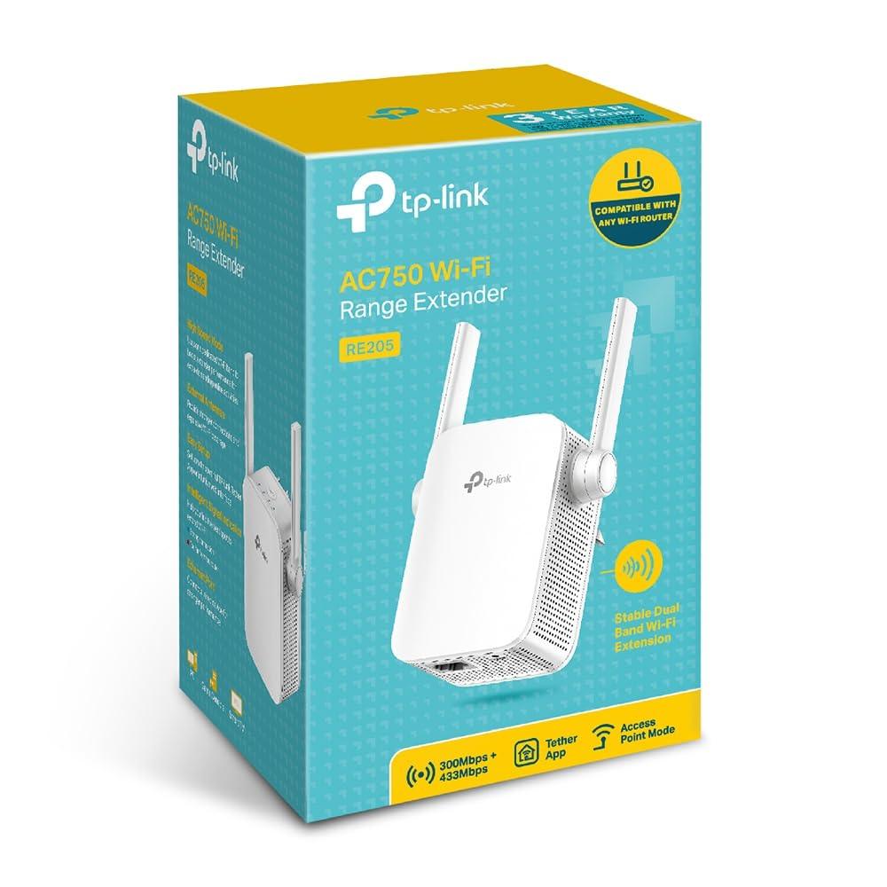 TP-Link RE205 AC750 Universal Wireless Dual Band Range Extender, Broadband/Wi-Fi Extender, WiFi Booster/Hotspot with Ethernet Port, 2 External Antennas, Plug and Play, Smart Signal Indicator, 750Mbps