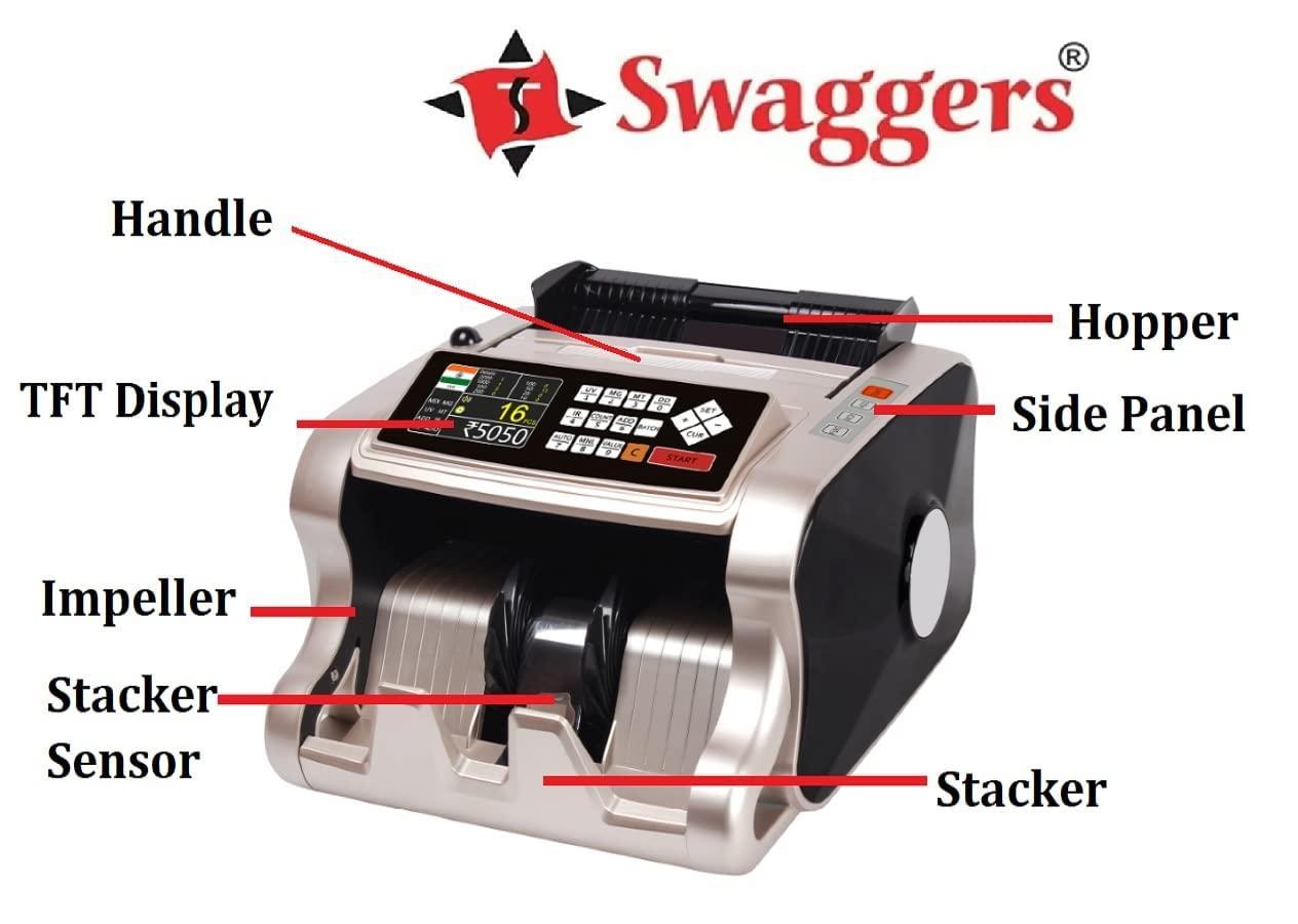 swaggers Loose Mix Note Value Counting Machine for Indian Currency(10,20,50,100,200,500,2000) with Fake Note Detector Heavy Duty Value Money Counting Machine 1 Year Warranty