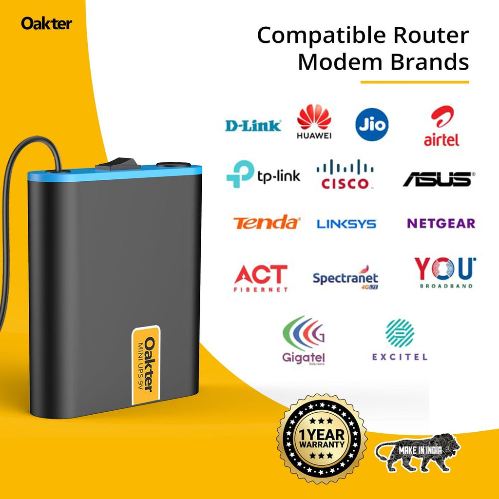 Oakter Mini UPS for 9V WiFi Router Backup Upto 4 Hours | WiFi Router UPS Power Backup During Power Cuts | UPS for 9V Router Broadband Modem | Current Surge & Deep Discharge Protection