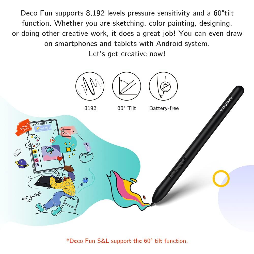 XPPen Deco Fun S 6x4 Inches Graphic Tablet, 8192 Pressure Levels, Battery-Free Stylus, Compact & Lightweight, Ideal for Online Teaching & Presentations, Supports Windows/Mac/Linux/Android - Black