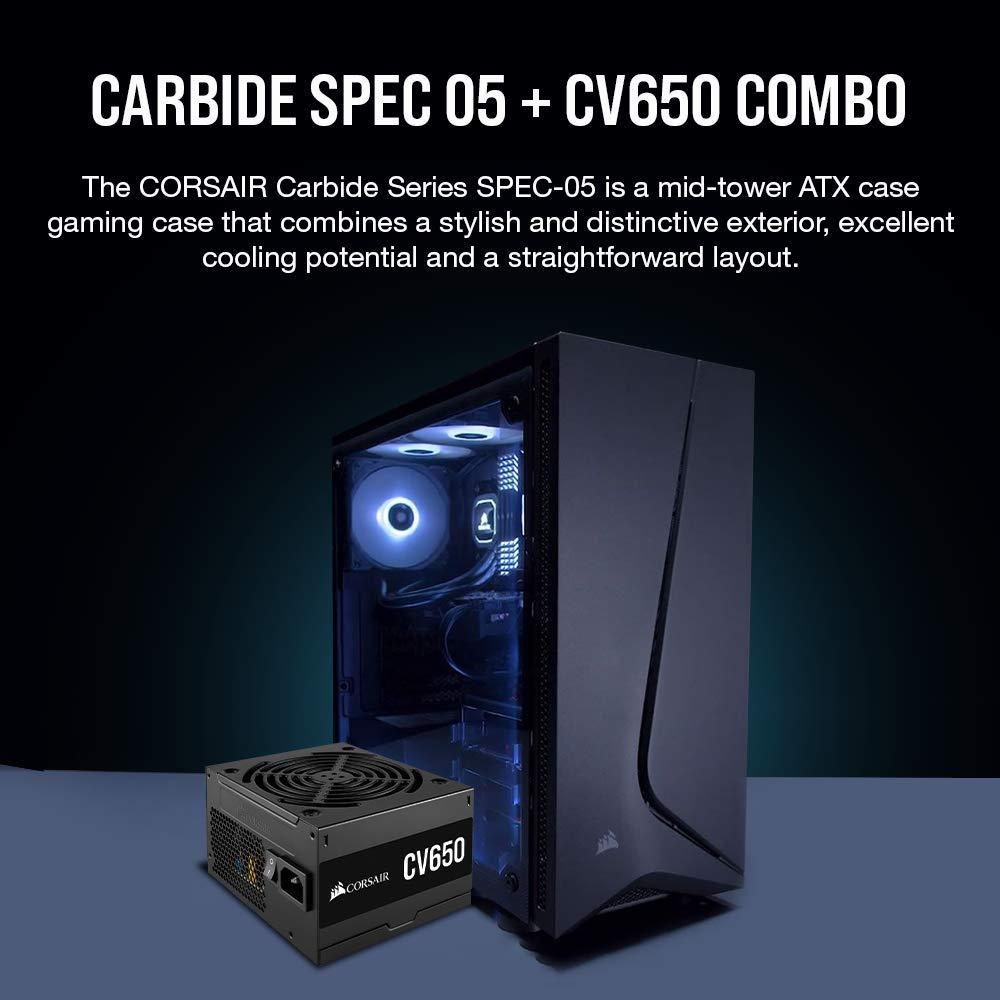 Corsair SPEC-05 Mid-Tower Alloy Steel Gaming Case - Black with CV650, CV Series, 80 Plus Bronze Certified, 650 Watt Non-Modular Power Supply - Black